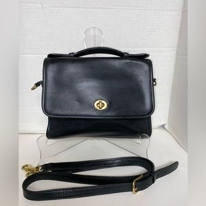 Vintage Coach Court Bag Black Leather Crossbody